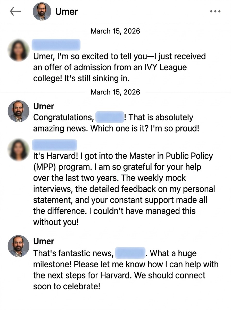LinkedIn conversation with a student (name hidden)