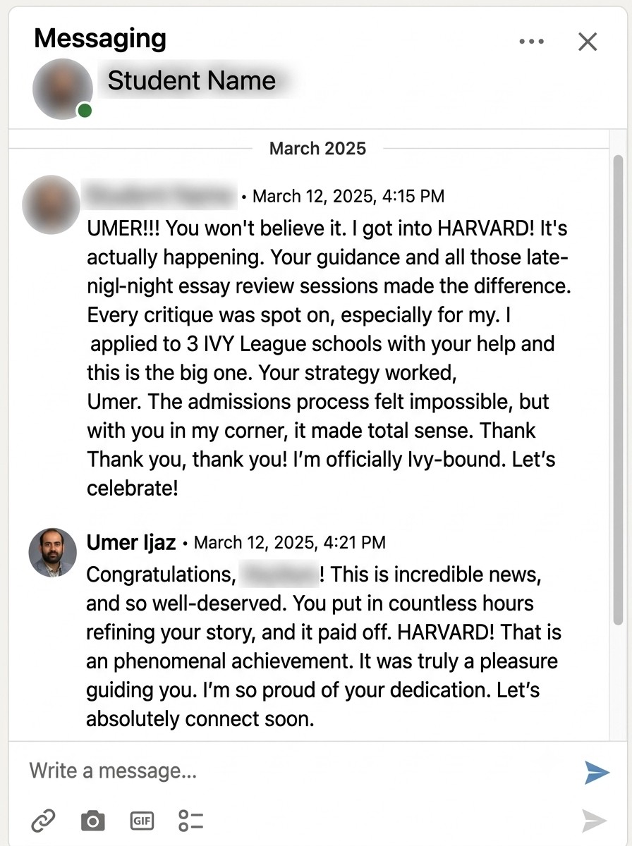 LinkedIn conversation with a student (name hidden)