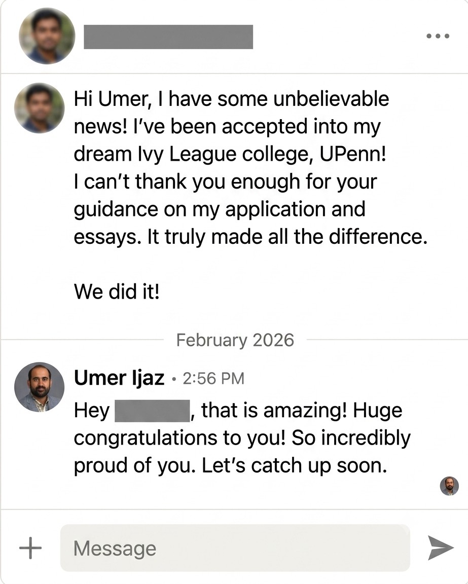 LinkedIn conversation with a student (name hidden)
